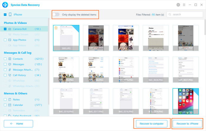 Recover deleted items to PC or iOS 13 devices