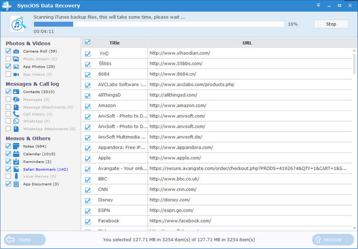 Preview data from iTunes Backup File