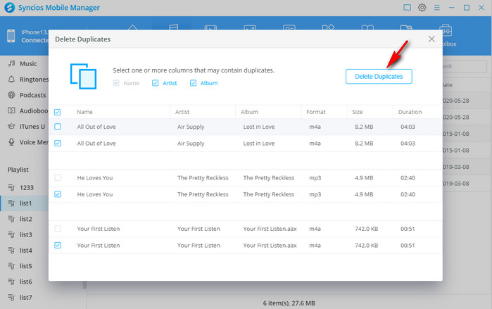 Delete duplicate songs in one click