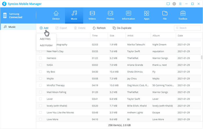 Import music from computer to Samsung Galaxy S9