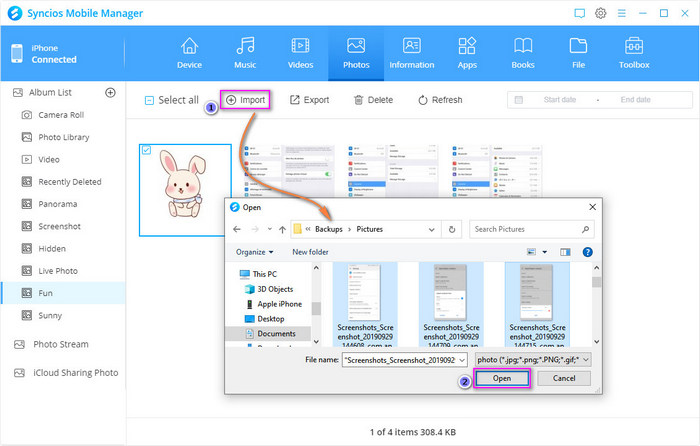 import photos to device