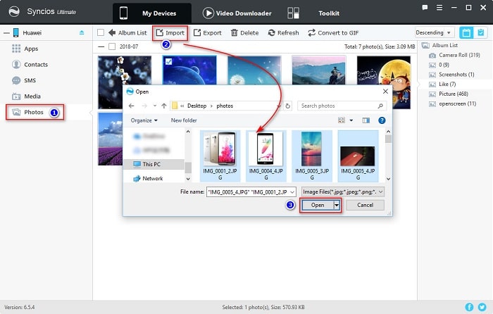 import photos to Huawei mate 20 from computer