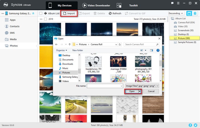 import pictures to Samsung