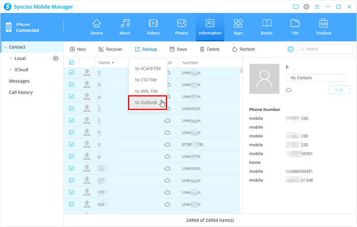 sync iPhone contacts to outlook