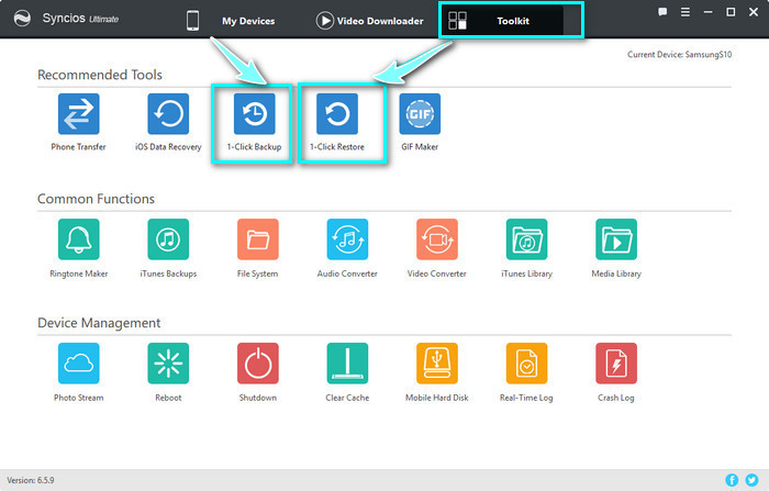 one click to backup and restore