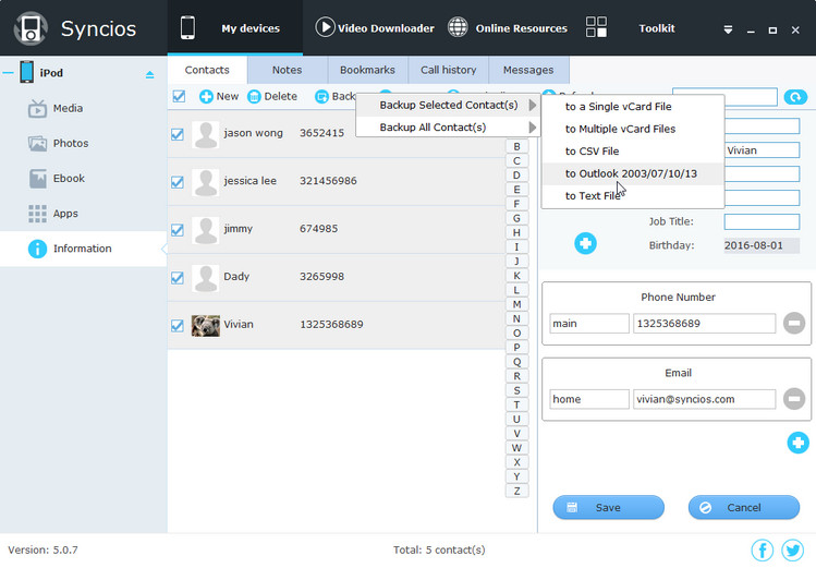 export contacts to outlook 2013