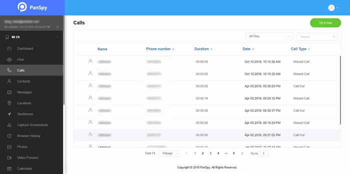 PanSpy call log tracker