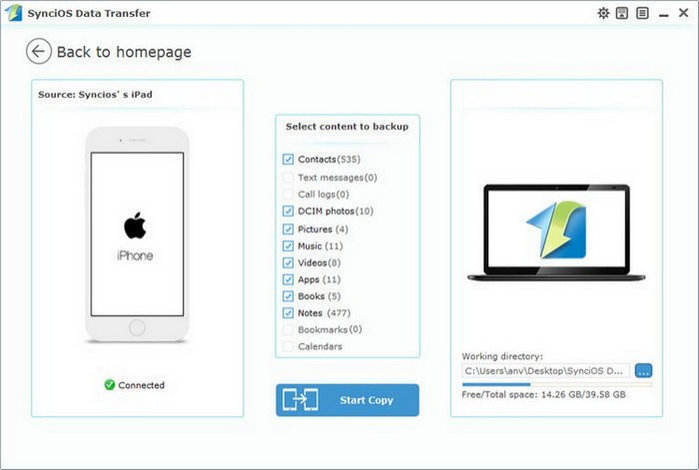 Backup iPad via Syncios Data Transfer