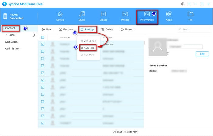 Backup Samsung Galaxy S20 contacts to computer as xml files