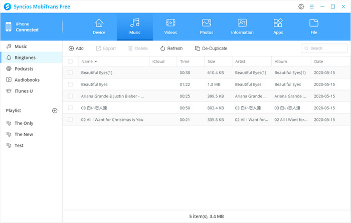 Syncios MobiTrans Free interface 