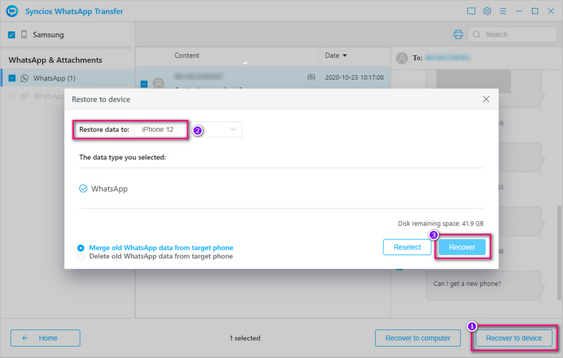 restore Samsung whatsapp message to iPhone 12