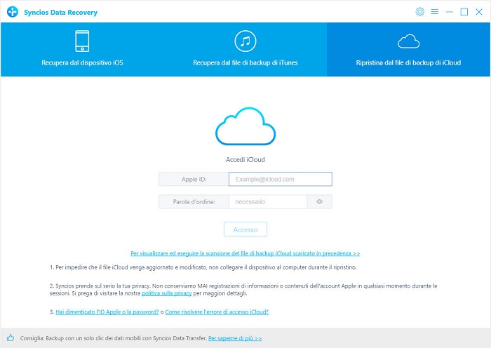 sign in to recover from iCloud backup file