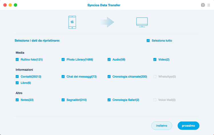 select iPhone data to backup on Mac