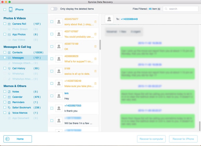 preview and recover lost data from iPhone