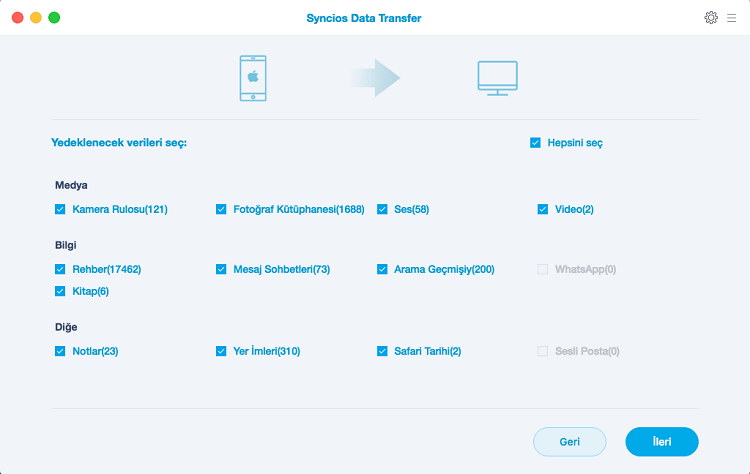 select iPhone data to backup on Mac